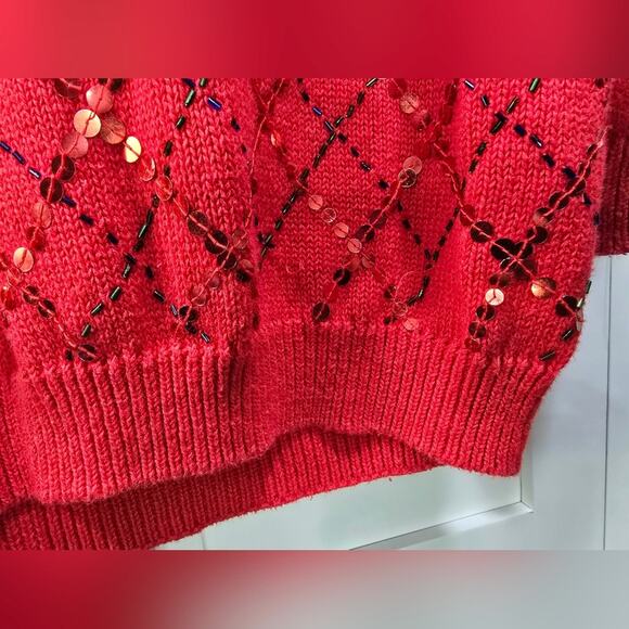 Vintage Westbound Red Sequin Turtleneck Sweater – Size Large - Picture 7 of 16